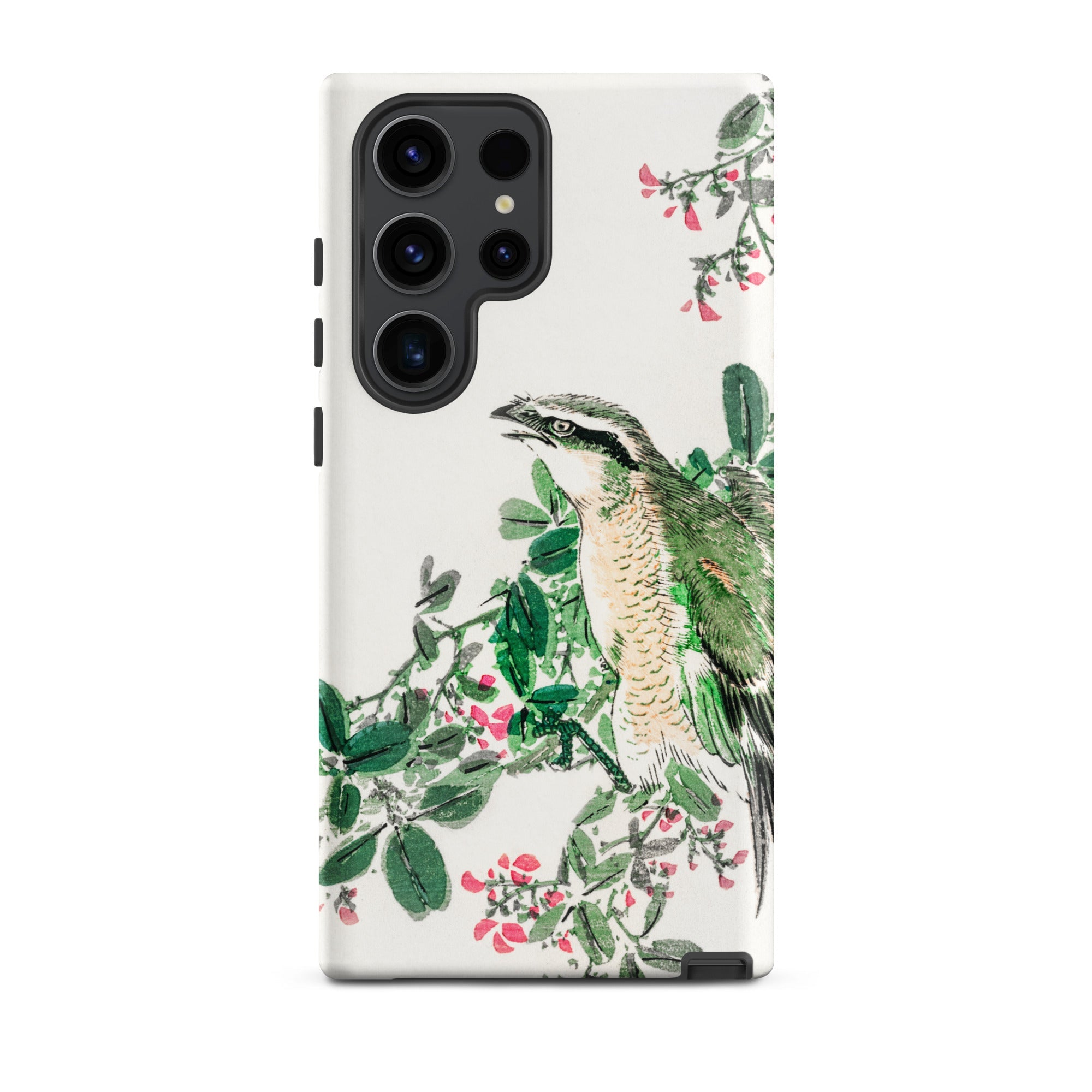 Shrike and Clover Numata Kashu Meiji Samsung Case, Galaxy S23 Ultra / Matte, White Smartphone Case Painted Bird Branch Green Leaves