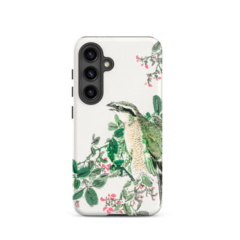 Shrike and Clover - Numata Kashu Meiji Samsung Case, Galaxy S24 / Matte, White Smartphone Case Bird Floral Design