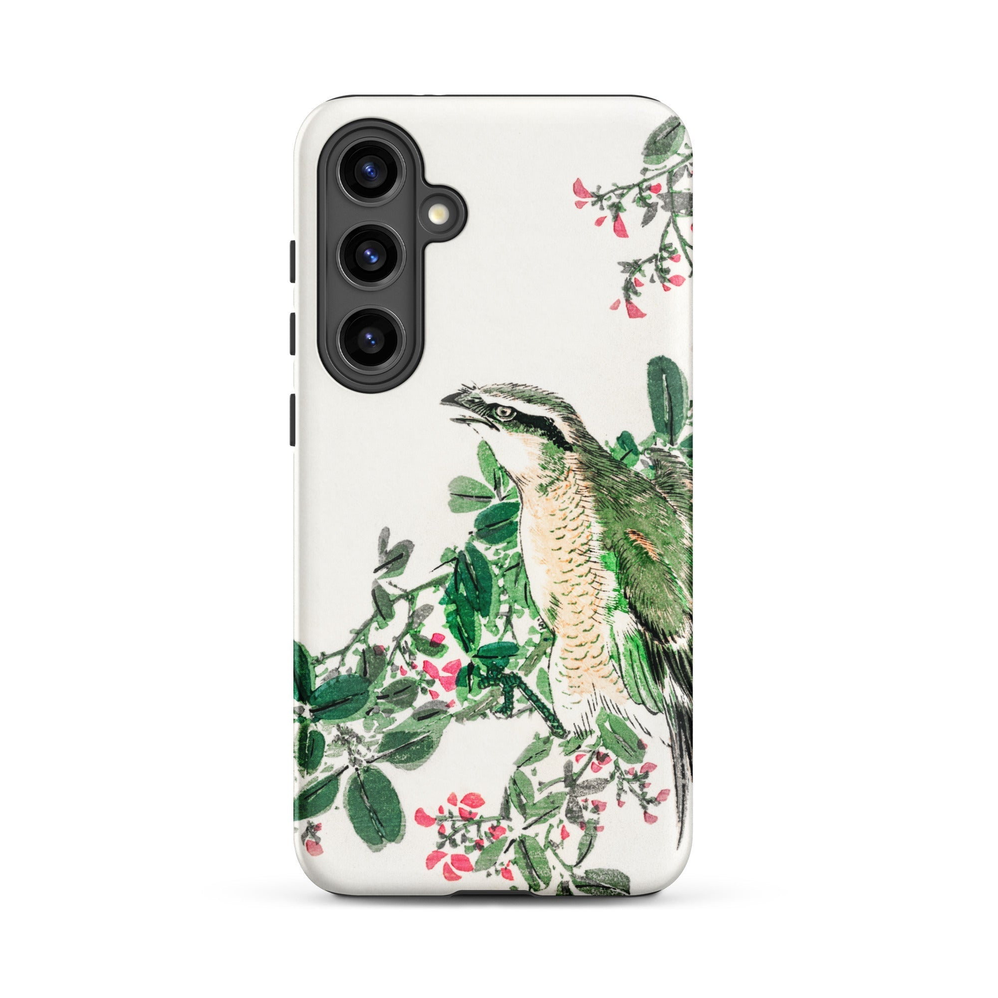 Shrike and Clover Numata Kashu Meiji Samsung Case, Galaxy S24 Plus / Matte, White Smartphone Case Bird Floral Design