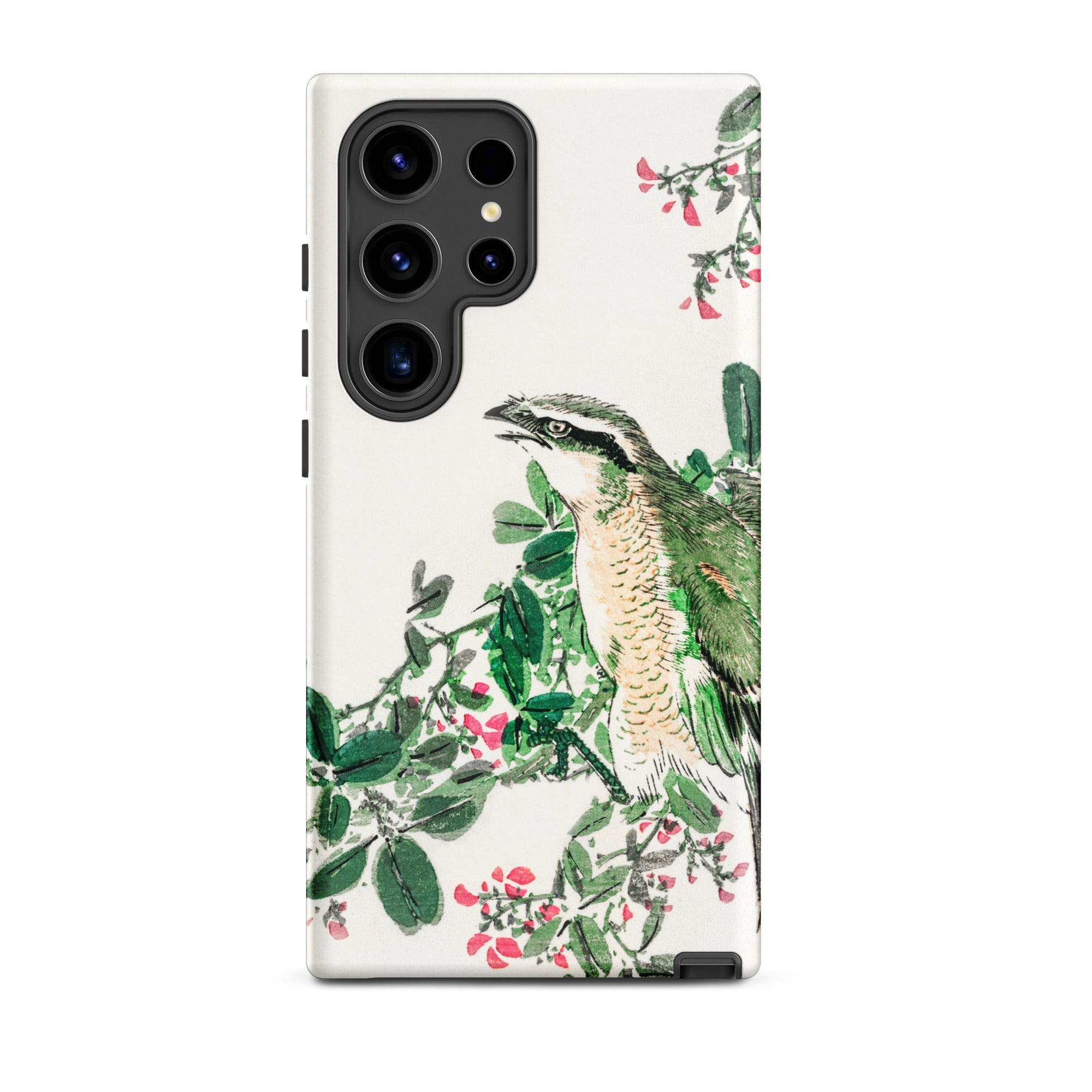 Shrike and Clover Numata Kashu Meiji Samsung Case, Galaxy S24 Ultra / Matte, White Smartphone Case Bird Floral Design