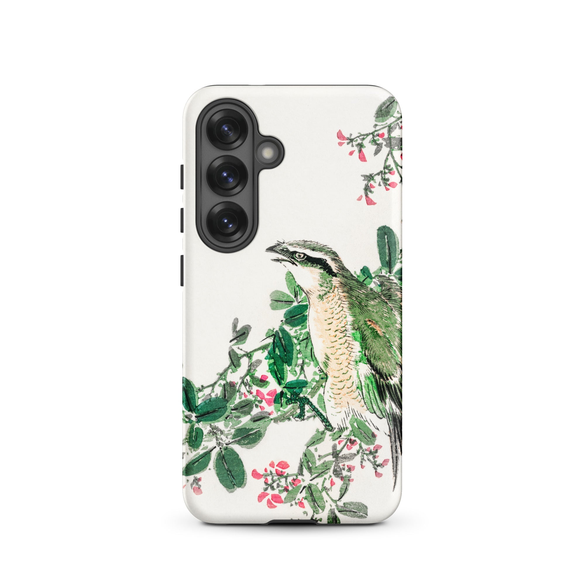 Shrike and Clover Numata Kashu Meiji Samsung Case, Galaxy S25 / Matte, White Smartphone Case Painted Bird Branch Pink Flowers
