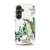 Shrike and Clover - Numata Kashu Meiji Samsung Case, Galaxy S25 Plus / Matte, White Smartphone Case Nature-inspired Design Bird Branch