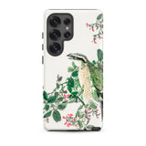 Shrike and Clover - Numata Kashu Meiji Samsung Case, Galaxy S25 Ultra / Matte, White Phone Case Painted Bird Branches Green Leaves