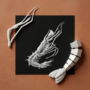 Shrimp - Ernst Haeckel Marine Life Art Print / Canvas White Sculpted Piece Segmented Body Detailed, Crustacean Specter Materializes, Inky