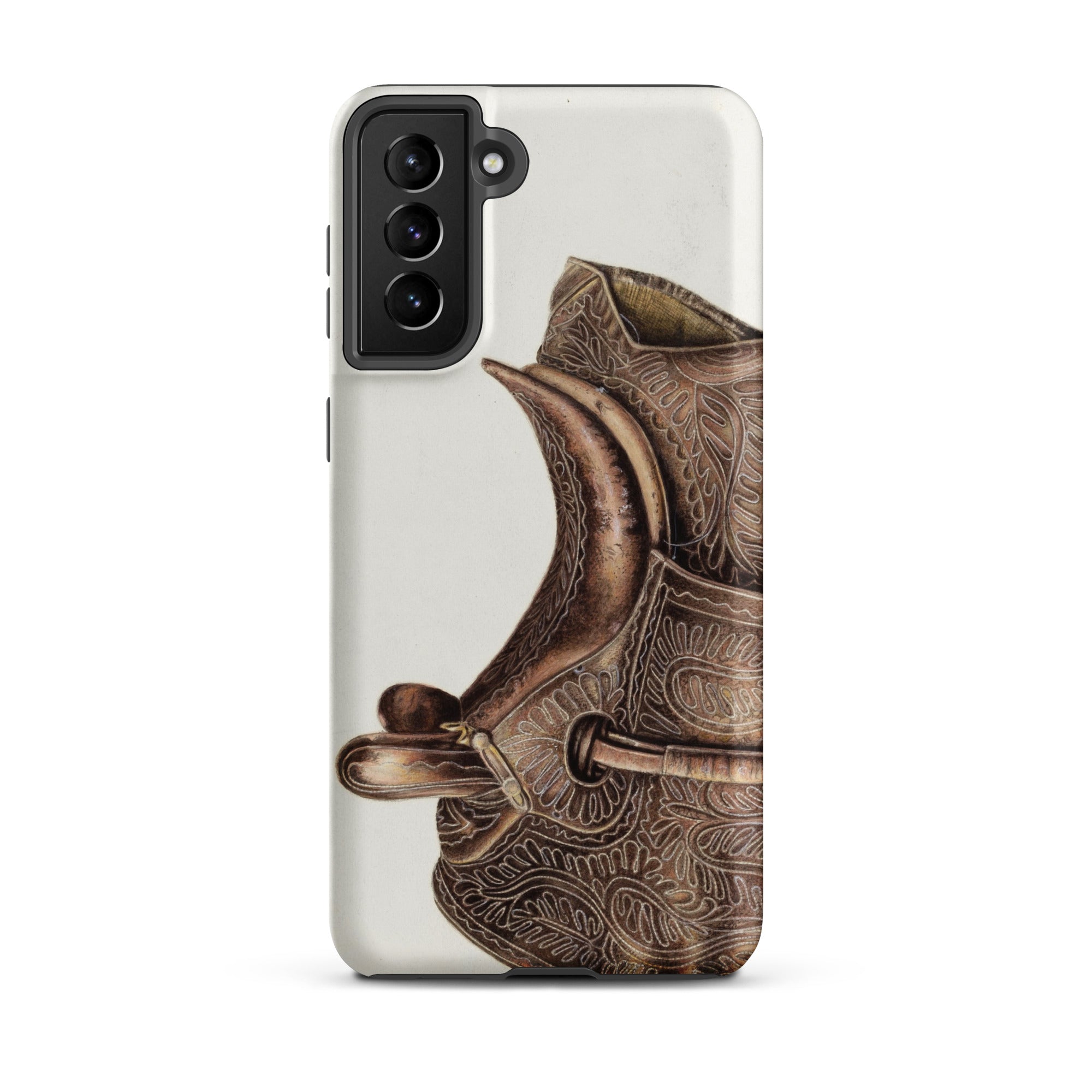 Side Saddle Bertha Semple Horse Tack Art Samsung Case, Galaxy S21 Plus / Matte, Smartphone Case Embossed Ornate Design Saddle