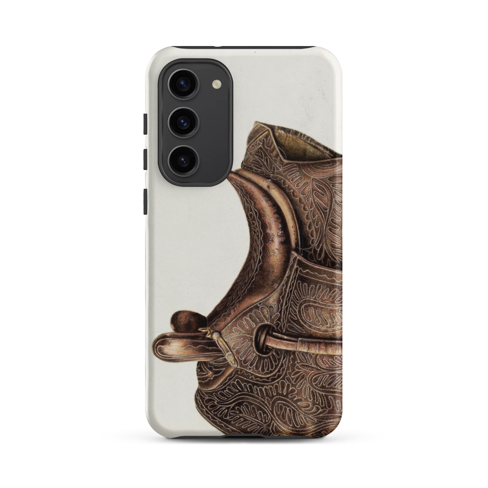 Side Saddle Bertha Semple Horse Tack Art Samsung Case, Galaxy S23 Plus / Matte, Smartphone Case Ornate Embossed Design Saddle