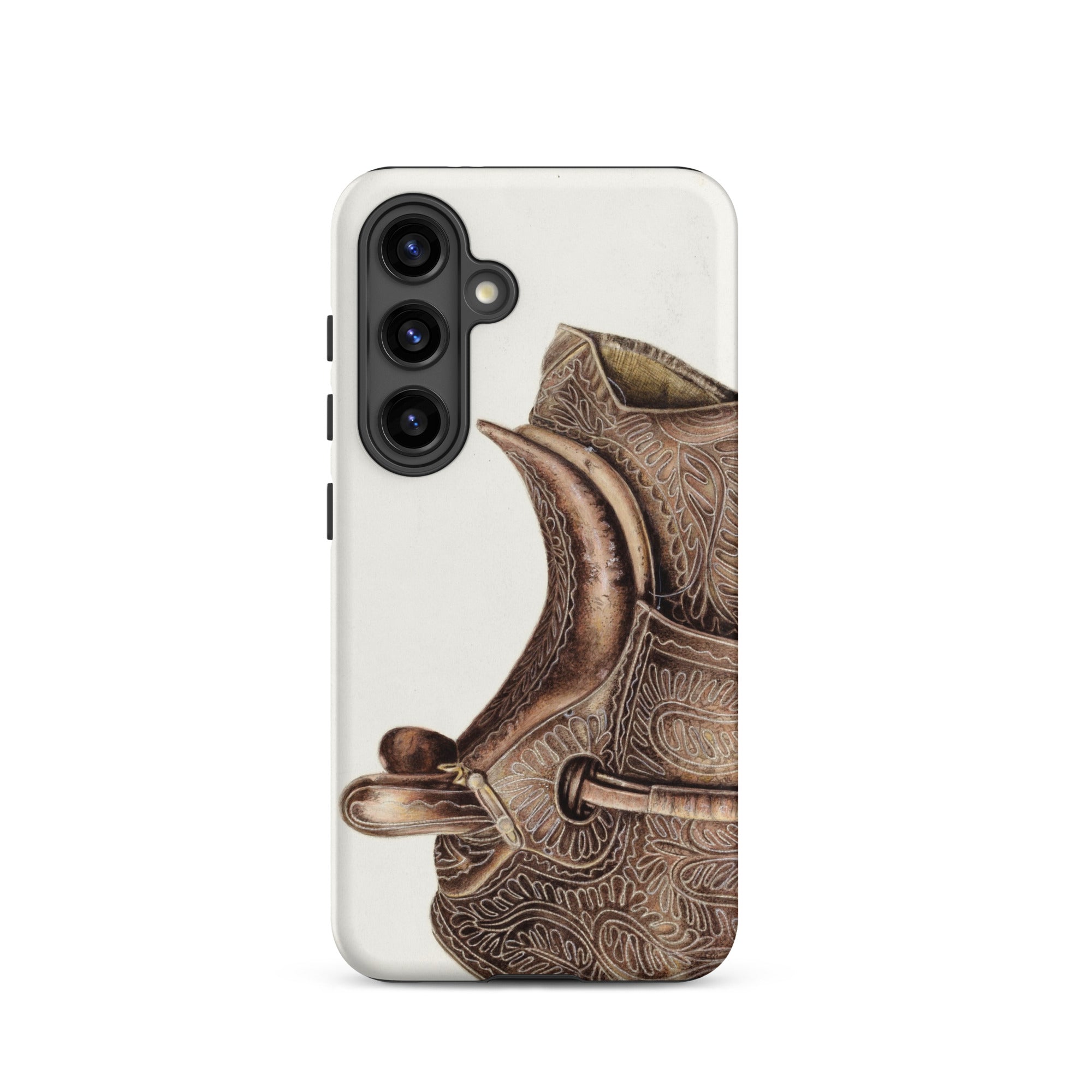Side Saddle Bertha Semple Horse Tack Art Samsung Case, Galaxy S24 / Matte, Phone Case Intricate Embossed Saddle Design