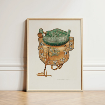 Side Saddle - Rose Campbell–gerke Equestrian Art Print / Canvas Framed Illustration Ornate Green Tan Leather Intricate, Aficionados Prints