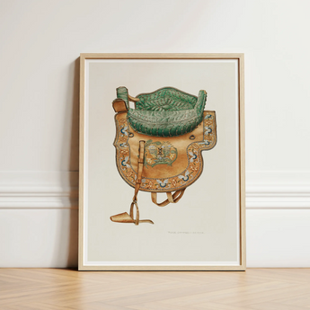 Side Saddle - Rose Campbell–gerke Equestrian Art Print / Canvas Framed Illustration Ornate Tan Leather Green Quilted, Aficionados Prints