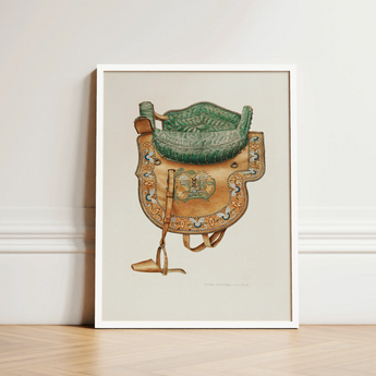 Side Saddle - Rose Campbell–gerke Equestrian Art Print / Canvas Framed Illustration Ornate Green Tan Leather Intricate, Aficionados Prints