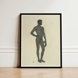 Sieger - Sascha Schneider Fine Art Print / Canvas Black-framed Artwork Detailed Graphite Sketch Nude Male Figure, Secret Softened, Prints