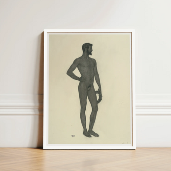 Sieger - Sascha Schneider Fine Art Print / Canvas Framed Black-and-white Sketch Nude Male Figure Hand Hip, Secret Softened, Prints