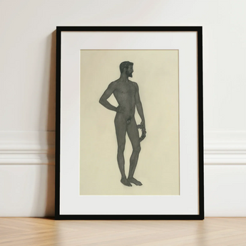 Sieger - Sascha Schneider Fine Art Print / Canvas Black-framed Monochromatic Sketch Nude Male Figure, Secret Softened, Prints
