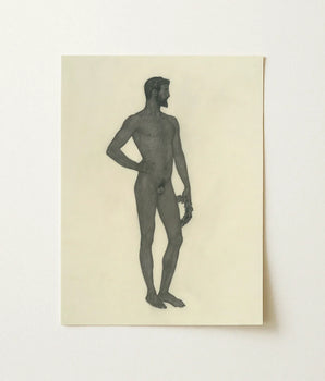 Monochromatic Graphite Sketch Nude Male Figure Hand Hip Sascha Schneider Fine, Secret Softened, Art Print