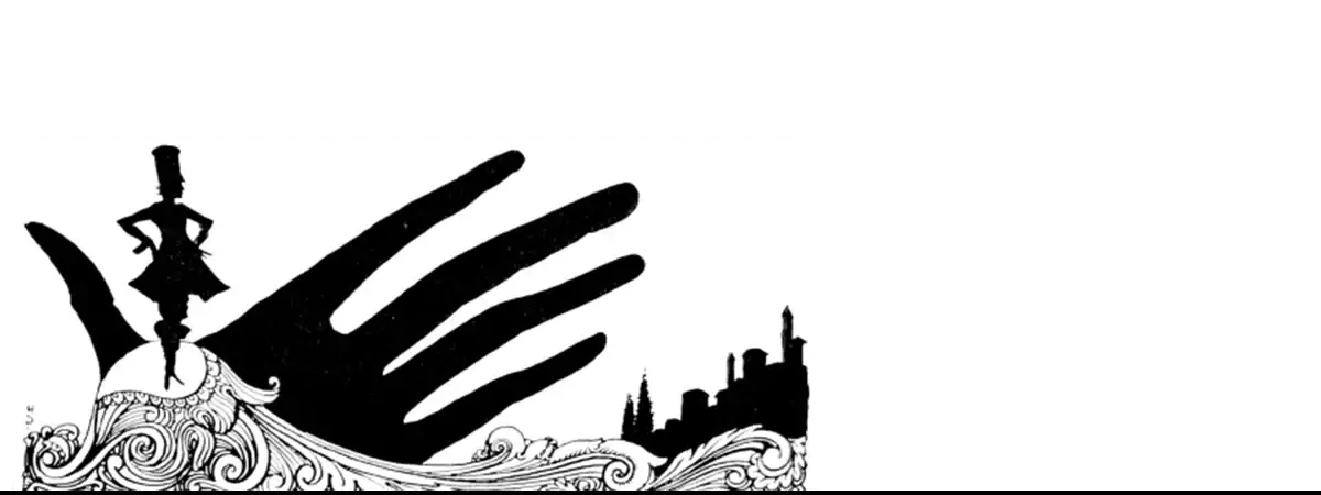 Silhouette of a hand, figure, and city skyline representing modern art iPhone case