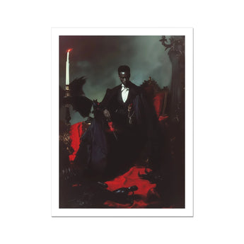 Maharet - Gay Black Vampire Art Print, Dark Silhouette Person Suit Amid Shadowy Atmospheric Lighting