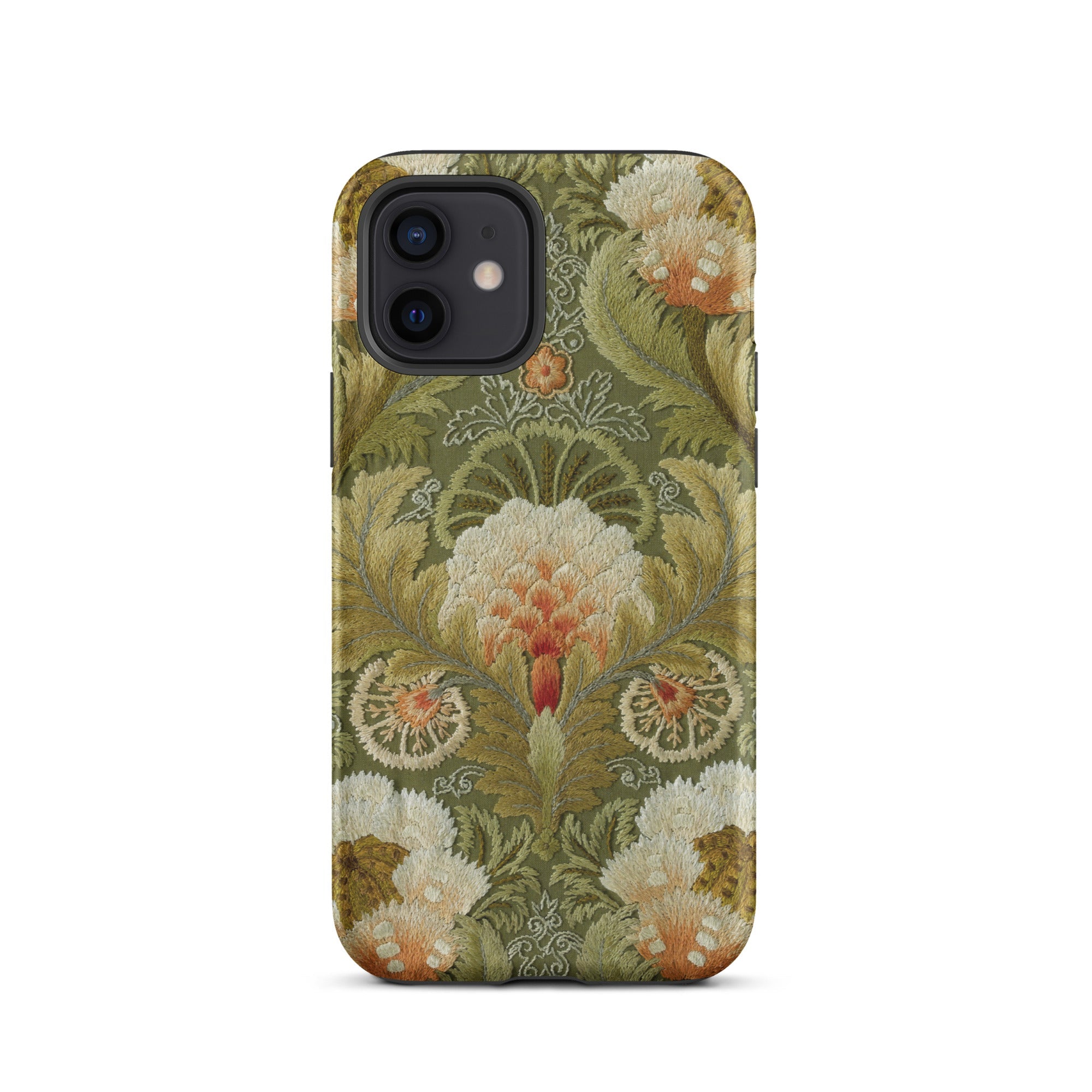 Silk Embroidery with Flowers and Leaves Iphone Case, 12 / Matte, Floral Patterned Phone Case