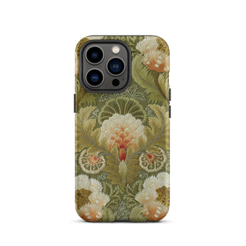 Silk Embroidery with Flowers and Leaves Iphone Case, 13 Pro / Matte, Floral Patterned Phone Case