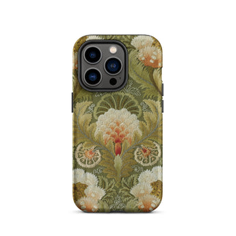 Silk Embroidery with Flowers and Leaves Iphone Case, 14 Pro / Matte, Floral Patterned Phone Case