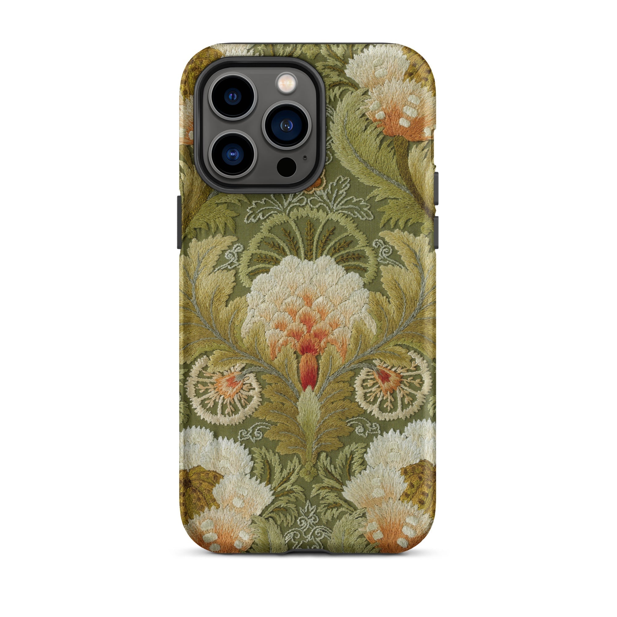 Silk Embroidery with Flowers and Leaves Iphone Case, 14 Pro Max / Matte, Floral Patterned Phone Case