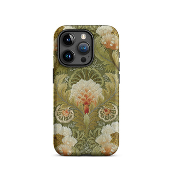 Silk Embroidery with Flowers and Leaves Iphone Case, 15 Pro / Matte, Floral Patterned Phone Case
