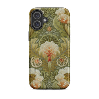 Silk Embroidery with Flowers and Leaves Iphone Case, 16 Plus / Matte, Floral Patterned Phone Case