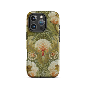 Silk Embroidery with Flowers and Leaves Iphone Case, 16 Pro / Matte, Floral Patterned Phone Case