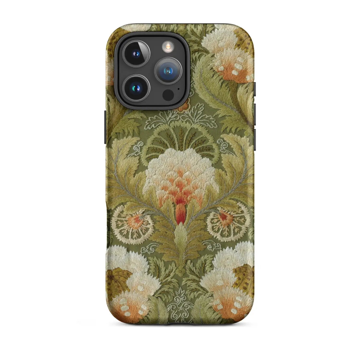Green floral printed fabric iPhone case with decorative art patterns