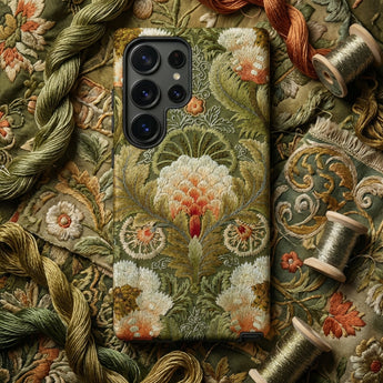 Silk Embroidery with Flowers and Leaves Phone Case, Mobile Cases, Toby Leon