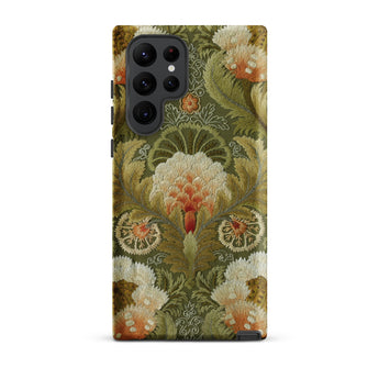 Silk Embroidery with Flowers and Leaves Phone Case, Samsung Galaxy S22 Ultra / Matte, Mobile Cases, Toby Leon