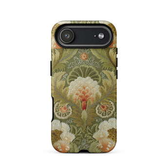 Silk Embroidery with Flowers and Leaves Phone Case Iphone 17 Air / Matte Green Floral Phone Case Intricate Design Textured Surface Silk