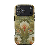 Silk Embroidery with Flowers and Leaves Phone Case Iphone 17 Pro Max / Matte Green Floral Phone Case Vintage Design Made Plastic Silk