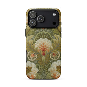 Silk Embroidery with Flowers and Leaves Phone Case, Silk Embroidery