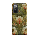 Silk Embroidery with Flowers and Leaves Samsung Case, Galaxy S20 Fe / Matte, Smartphone Case Intricate Floral Leaf Pattern Shades Green