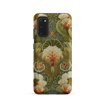 Silk Embroidery with Flowers and Leaves Samsung Case, Galaxy S20 / Matte, Smartphone Case Green Orange Floral Tapestry Pattern