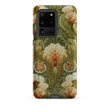 Silk Embroidery with Flowers and Leaves Samsung Case, Galaxy S20 Ultra / Matte, Smartphone Case Decorative Pattern Green Orange White