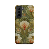 Silk Embroidery with Flowers and Leaves Samsung Case, Galaxy S21 Fe / Matte, Smartphone Case Intricate Floral Leaf Pattern Shades Green