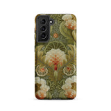Silk Embroidery with Flowers and Leaves Samsung Case, Galaxy S21 / Matte, Smartphone Case Intricate Floral Leafy Pattern Shades Green