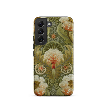 Silk Embroidery with Flowers and Leaves Samsung Case, Galaxy S22 / Matte, Smartphone Case Intricate Floral Leaf Pattern Shades Green
