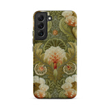 Silk Embroidery with Flowers and Leaves Samsung Case, Galaxy S22 Plus / Matte, Smartphone Case Green Orange White Floral Embroidered Pattern