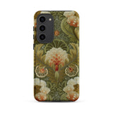 Silk Embroidery with Flowers and Leaves Samsung Case, Galaxy S23 Plus / Matte, Smartphone Case Intricate Floral Leaf Pattern Shades Green