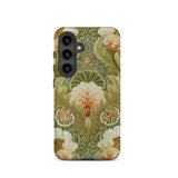Silk Embroidery with Flowers and Leaves Samsung Case, Galaxy S24 / Matte, Smartphone Case Intricate Floral Leafy Pattern Shades Green