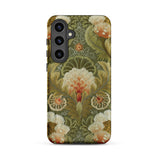 Silk Embroidery with Flowers and Leaves Samsung Case, Galaxy S24 Plus / Matte, Phone Case Green Orange Floral Tapestry Pattern