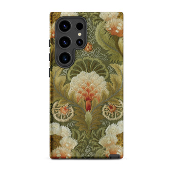 Silk Embroidery with Flowers and Leaves Samsung Case, Galaxy S24 Ultra / Matte, Smartphone Richly Embroidered Floral Design Case