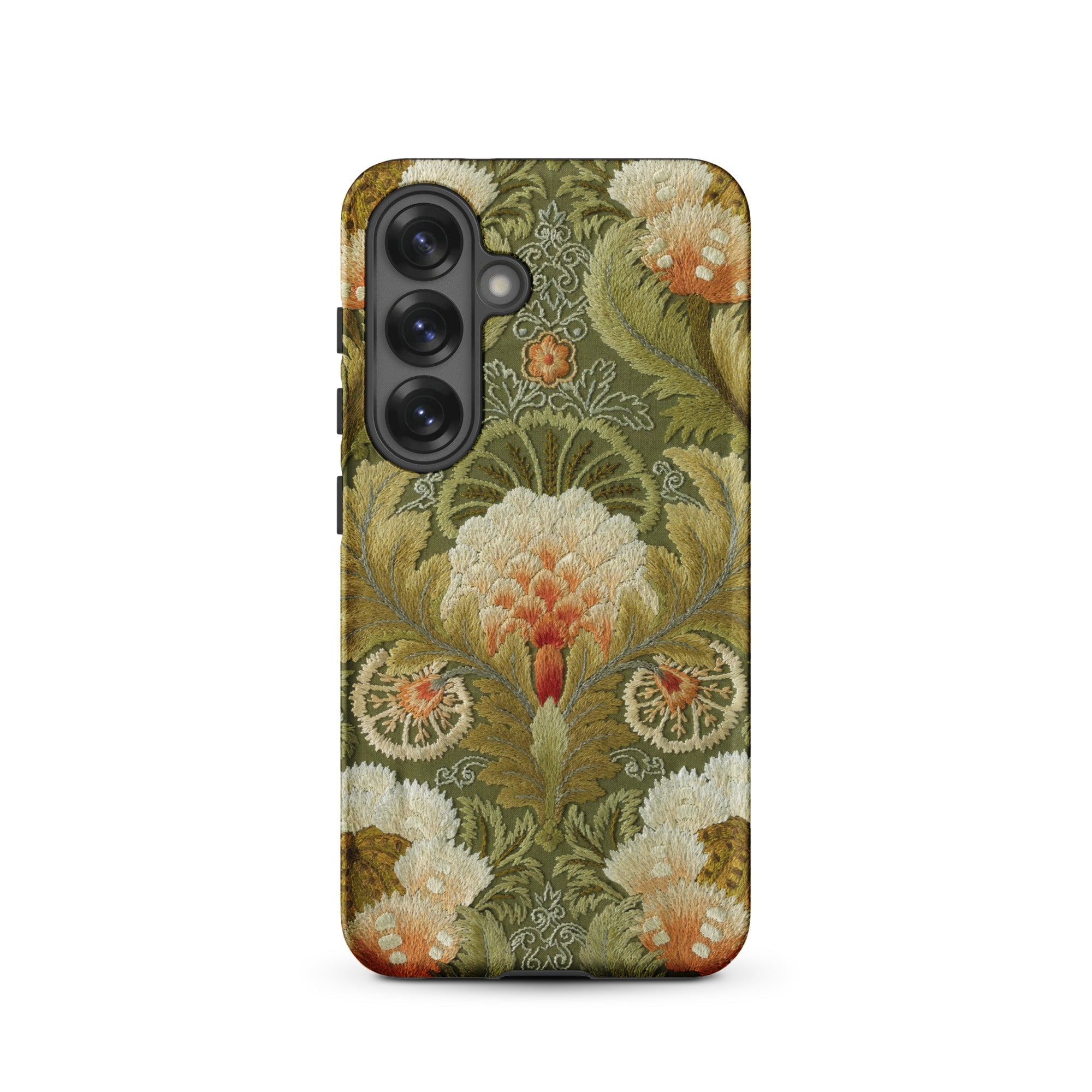 Silk Embroidery with Flowers and Leaves Samsung Case, Galaxy S25 / Matte, Smartphone Richly Patterned Floral Embroidered Case