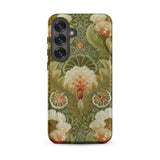 Silk Embroidery with Flowers and Leaves Samsung Case, Galaxy S25 Plus / Matte, Smartphone Case Intricate Green Cream Floral Embroidery