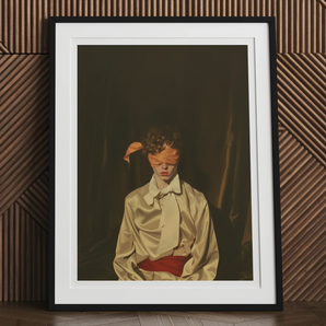 Silk - Neo-baroque Gay Mens Wear Art Print, 12x16’’ / 31x41cm / Black Frame / 2’’ Matboard, Framed Portrait Blindfolded Person