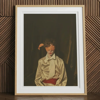 Silk - Neo-baroque Gay Mens Wear Art Print, 12x16’’ / 31x41cm / Natural Frame / 2’’ Matboard, Framed Portrait Person Blindfold