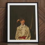 Framed silk neo-baroque art print of a person with a blindfold.