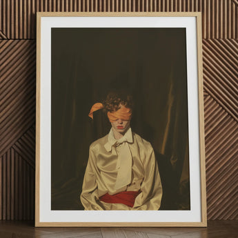 Neo-Baroque gay mens wear art print, framed portrait of a person.